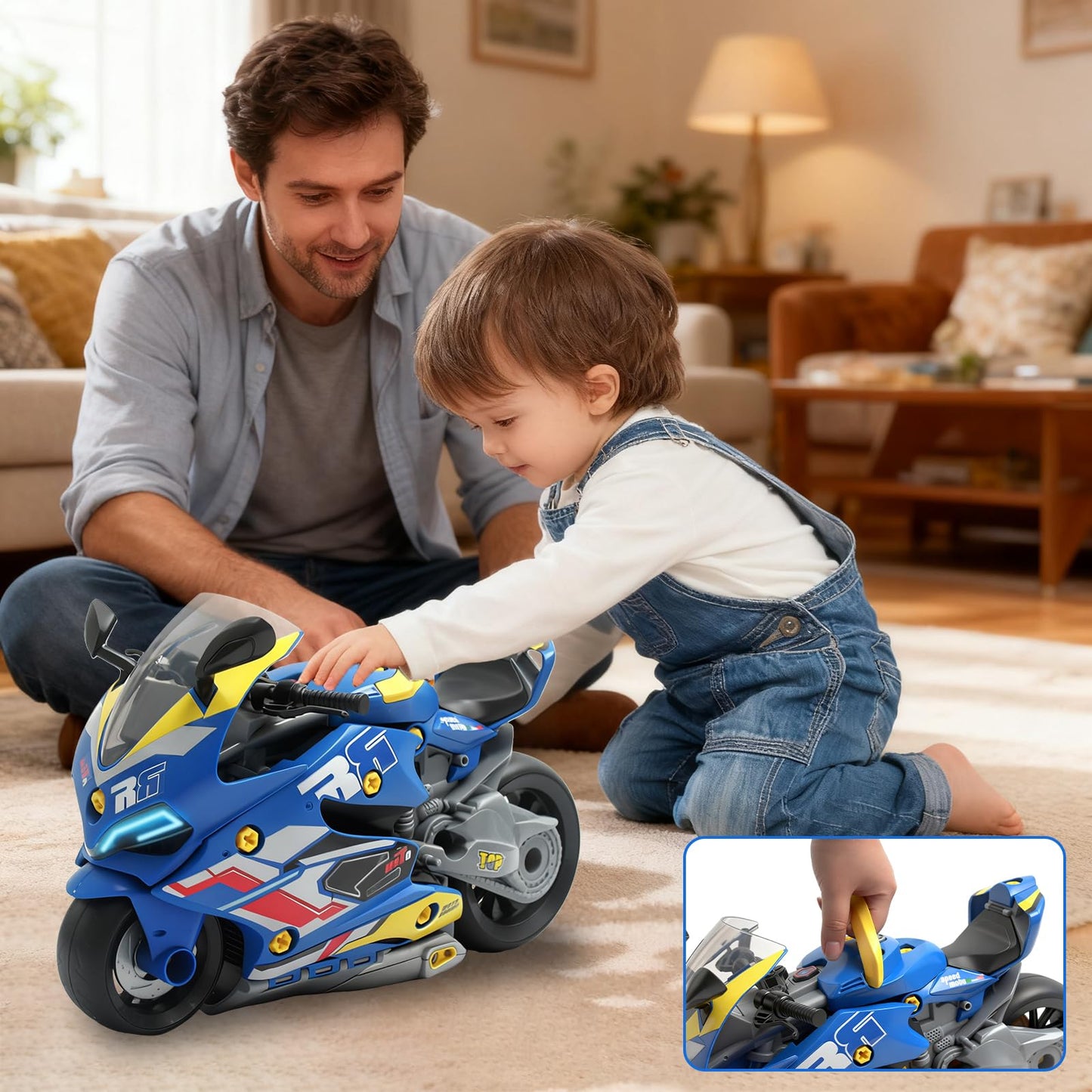 Poakkus Take Apart Motorcycle Toys Kit, Motorcycle Model Toys for Kids Mechanic,Motorcycles Toy with Light, Sound & Spray for Toddlers 3+ Kids,Interactive Toy Engine Building Kit, Blue