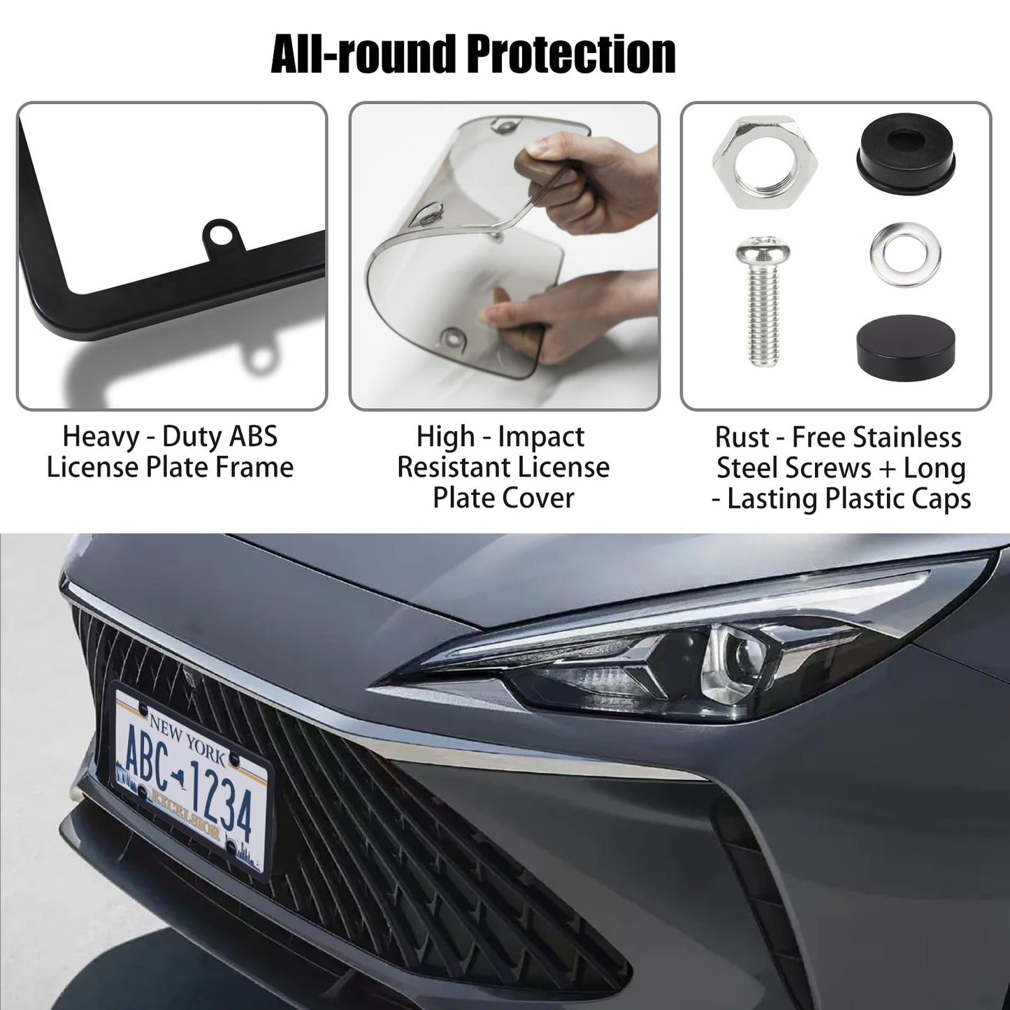 License Plate Covers & Frames,2 Pack License Plate Covers and Frames Combo,Unbreakable Car License Plates Shields Holder Fits Any Standard US Plates with Screws Caps (Gray)