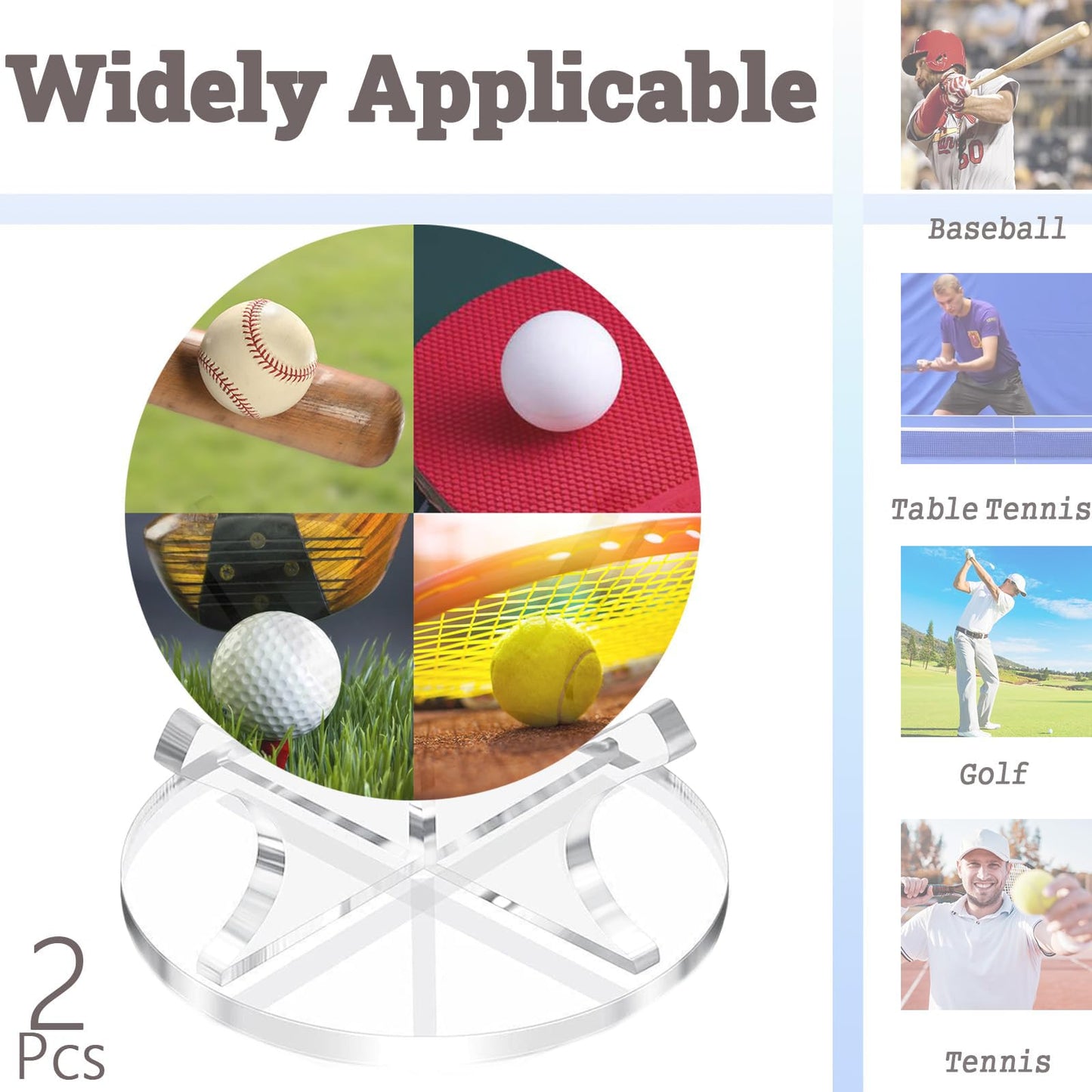 QIOOLEEO 2Pcs Acrylic Baseball Holder Display Case Display for Balls Suitable for Baseball, Golf Softball, Tennis Ball Spheres, Thanksgiving Pumpkin Ball, Wooden Eggs Clear Baseball Stand
