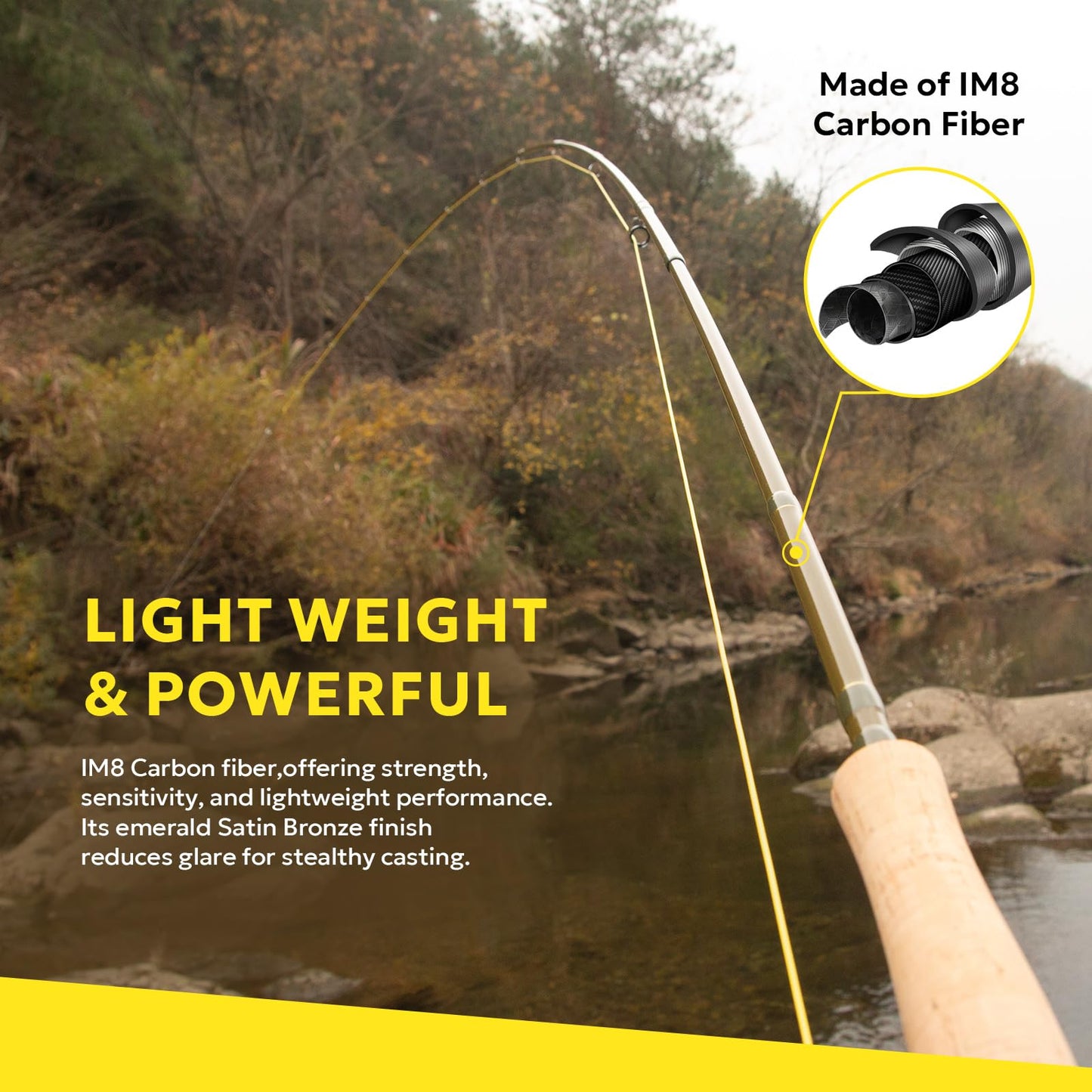 SF SF-005MP 7 FT 6 Inch 3wt-4 Sections Fly Fishing Rod Advance Multi-Purpose Freshwater Fly Rod IM8 Carbon Fiber with Carrying Tube and Extra Rod Tip Section Medium-Fast Action