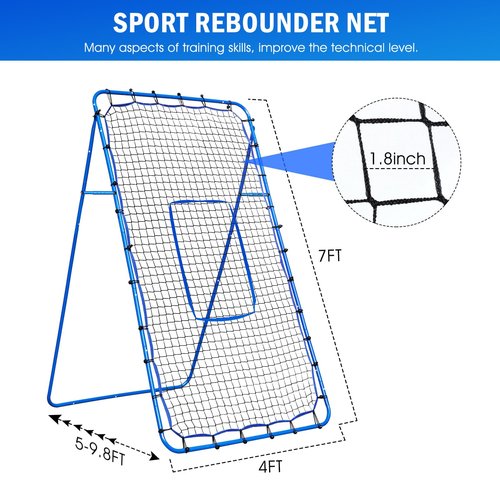 Lacrosse Rebound Net, 7x4ft Lacrosse Rebounder for Backyard, Adjustable Angles Bounce Back Net with Target Strike Zone, Easy Quick Setup, Volleyball Baseball Softball and Soccer Training