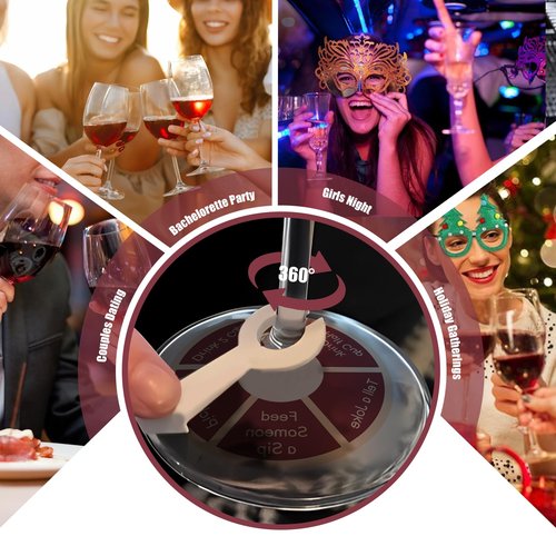 Wine Not Spin-Fun Drinking Games for Adults, 6PCS Wine Glass Spinner Party Fun Adult Game Nights,Bachelorette Party Games, Drinking Games for Girls Couples Adults Party