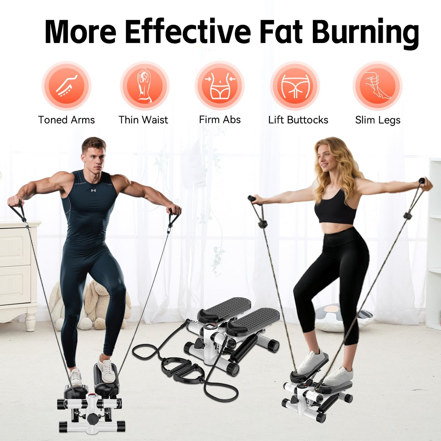 Steppers for Exercise at Home, Mini Stepper with Resistance Bands, Hydraulic Fitness Stepper with LCD Monitor, 360LBS Weight Capacity Portable Stair Stepper for Small Spaces