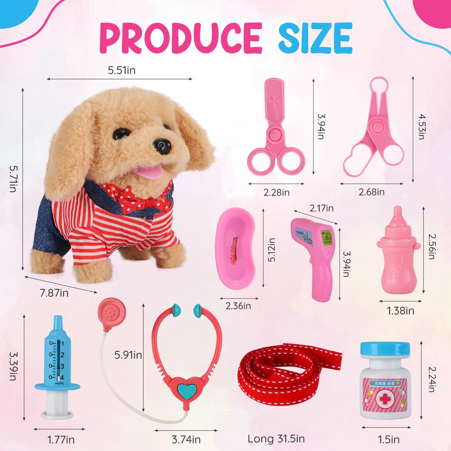 Skymetis Toddler Toy 10 Pcs Interactive Retriever Robot Dog Toy - Walking & Stuffed Puppy with Stethoscope for Vet Role Play, Educational Toddler Gifts for 3 Year Old Girl