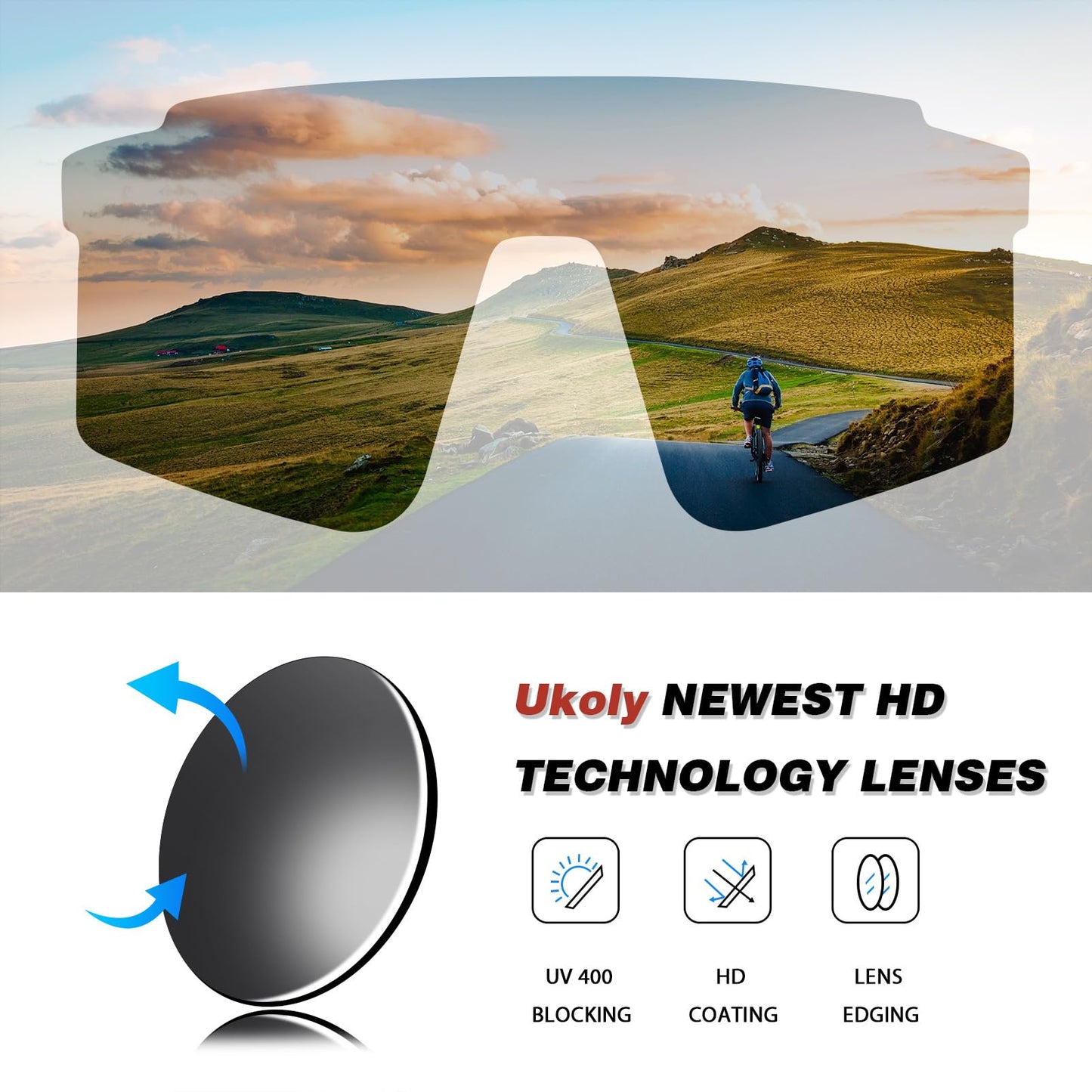 Ukoly Cycling Sunglasses for Men Women with 3 Interchangeable Lenses, Polarized Sports Sunglasses, Baseball glasses (GREY-1 Lens)