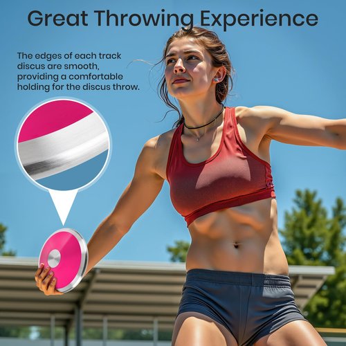 OMYOPY 2 Pcs Sports Training Discus for School Track and Field, 1kg Nylon Discus with Steel Rim and Center, Men Women Discuses for Outdoor Practice Throwing(Pink)