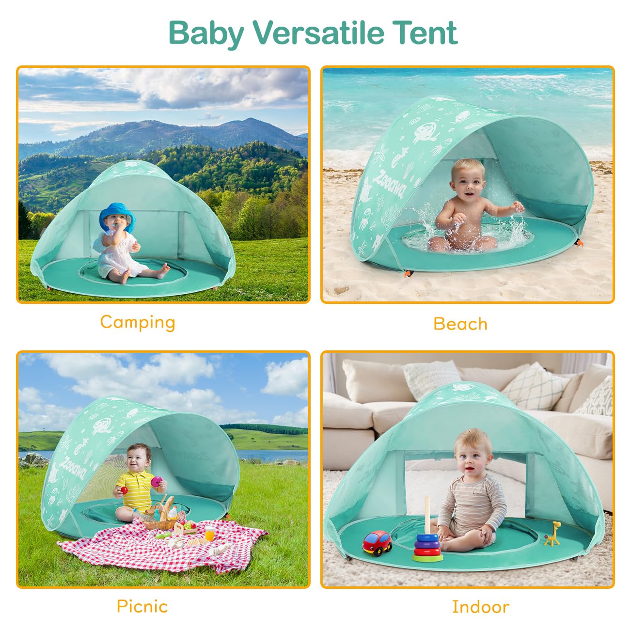 Zooawa Baby Beach Tent with Pool, Pop Up Beach Tent Sun Shade for Infant