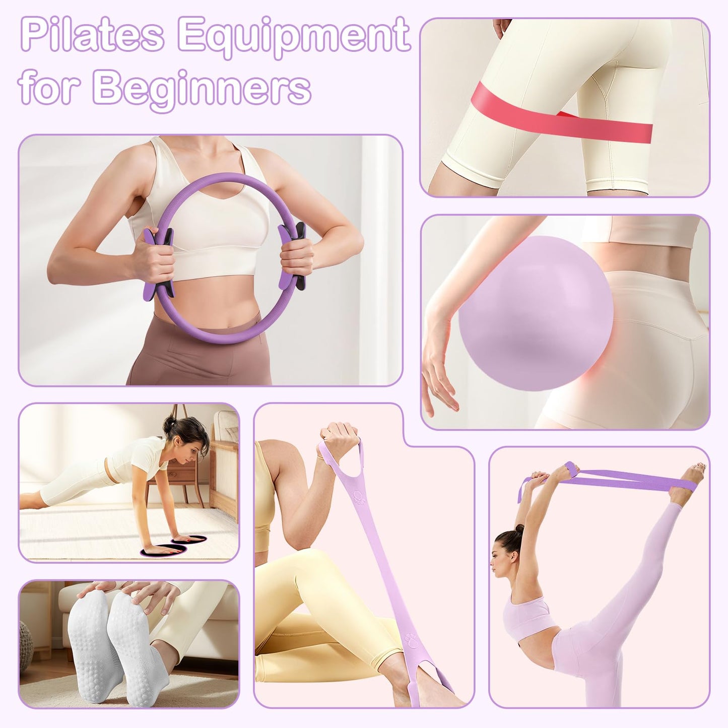 Hoedia Pilates Kit for Women, Pilates Equipment Ring and Ball Set, Purple