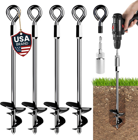 15" Ground Anchors Screw-in - Heavy Duty for High Winds - Ground Stakes - Earth Anchors for Sheds, Swing Sets, Tents, Trampolines, Gazebos, Carports, and Hurricane Tie-Downs