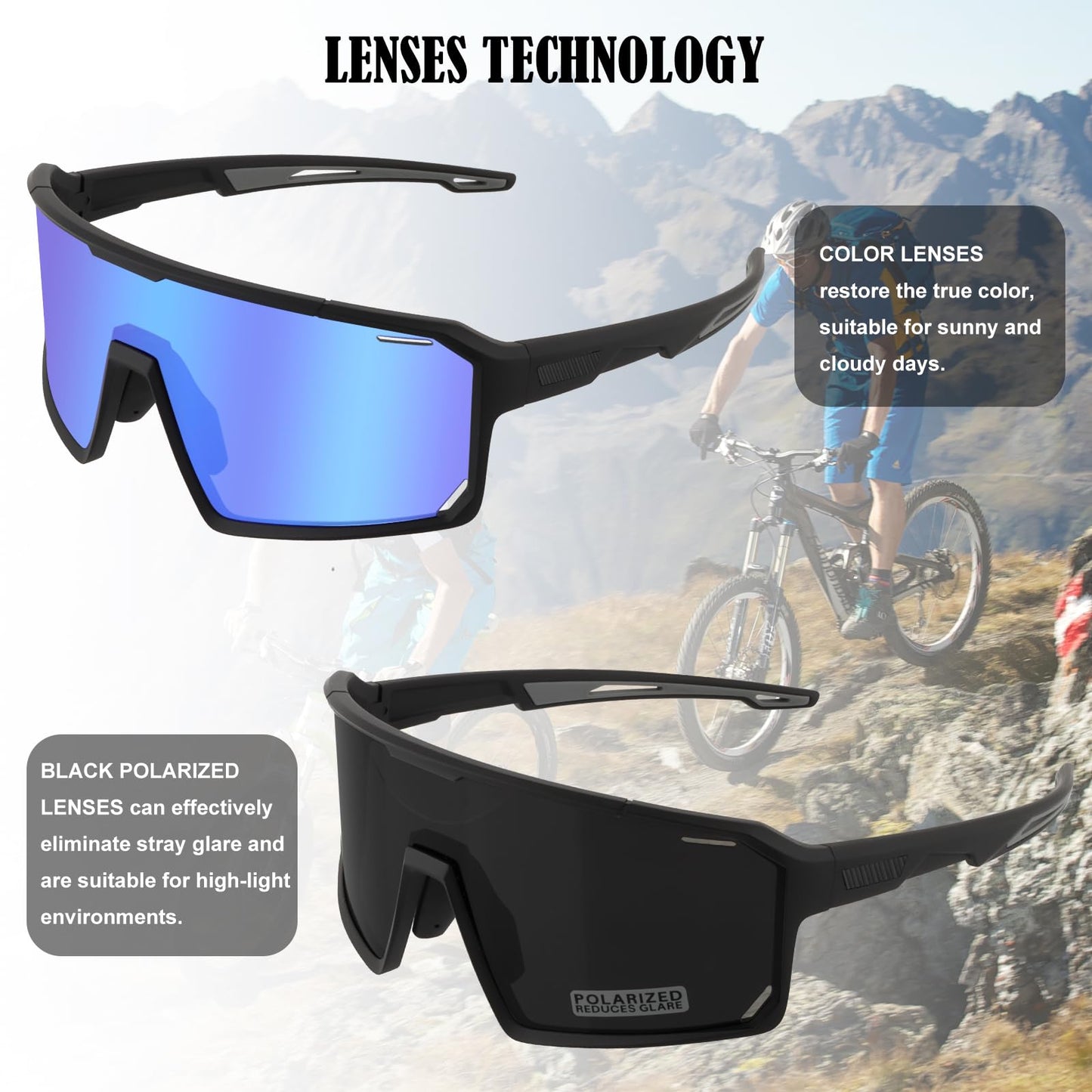 ToopMount Cycling Sunglasses with 2 Interchangeable Lenses, UV 400 Protection Coating Glasses of Full Rim TR90 Frame, Polarized Sports Glasses for Baseball Hiking, Athletic Sunglasses Youth Teens