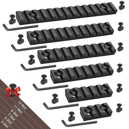 Bontok Single Picatinny Aluminum Accessory Rail Set 3 5 7 9 11 13 Slots with 13 T-Nuts & Screws, 6 Wrench- Squared Corner- Aluminum