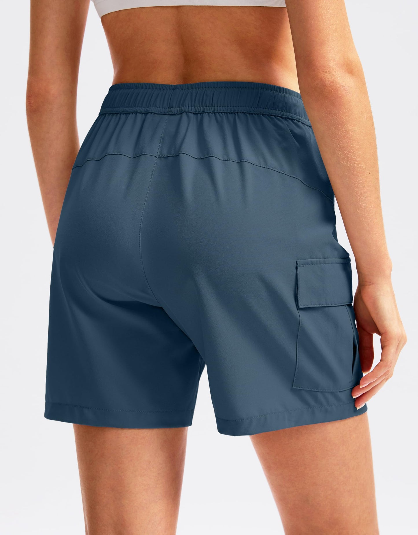 SANTINY Women's 5''/ 7'' Hiking Cargo Shorts Quick Dry Lightweight Summer Shorts for Women Athletic Golf Zipper Pockets(Dusty Blue_L)