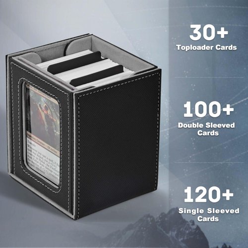 ZLCA MTG Deck Box with Commander Window Display, Trading Card Storage Box Holds 100 Double-Sleeved Cards Suitable for TCG/CCG/PTCG/EDH/Magic/Sport Cards (Black)