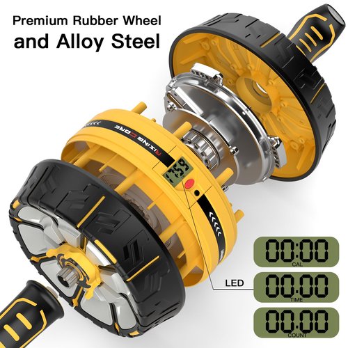 Flexella Ab Wheel Roller with Adjustable Resistance, Automatic Rebound Abdominal Wheel with Elbow Support & Knee Mat, Abs Core Workout Equipment for Men Women