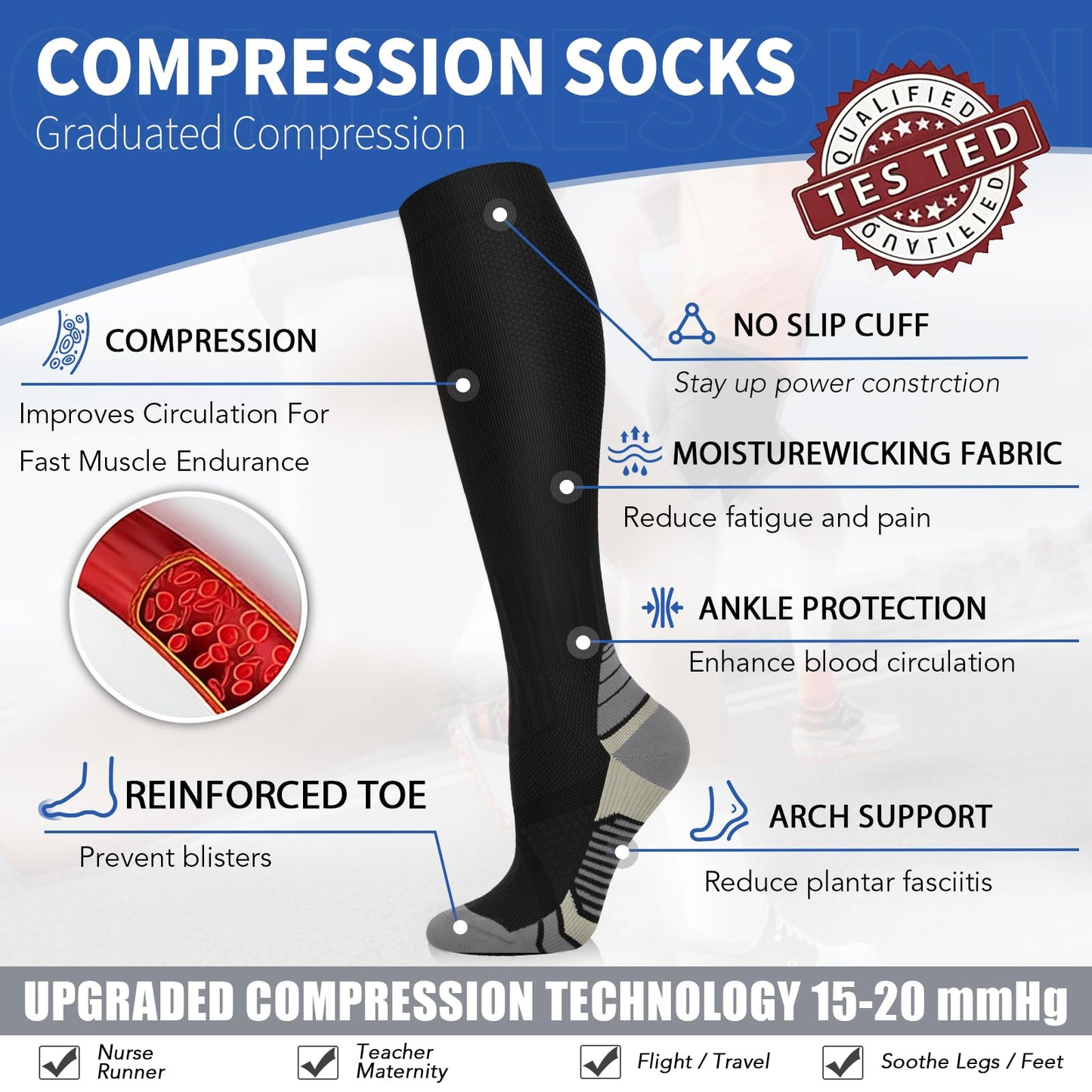 Sooverki Graduated Copper Compression Socks for Women Circulation 8 Pairs 15-20mmHg - Best for Running Athletic Cycling