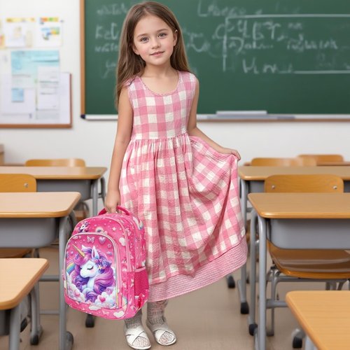 usmikeys Pink Unicorn Girls Backpack Cute Kids School Bag for Elementary Toddler Kindergarten Preschool, Children's Bookbag Travel Back Pack With Chest Strap 15"