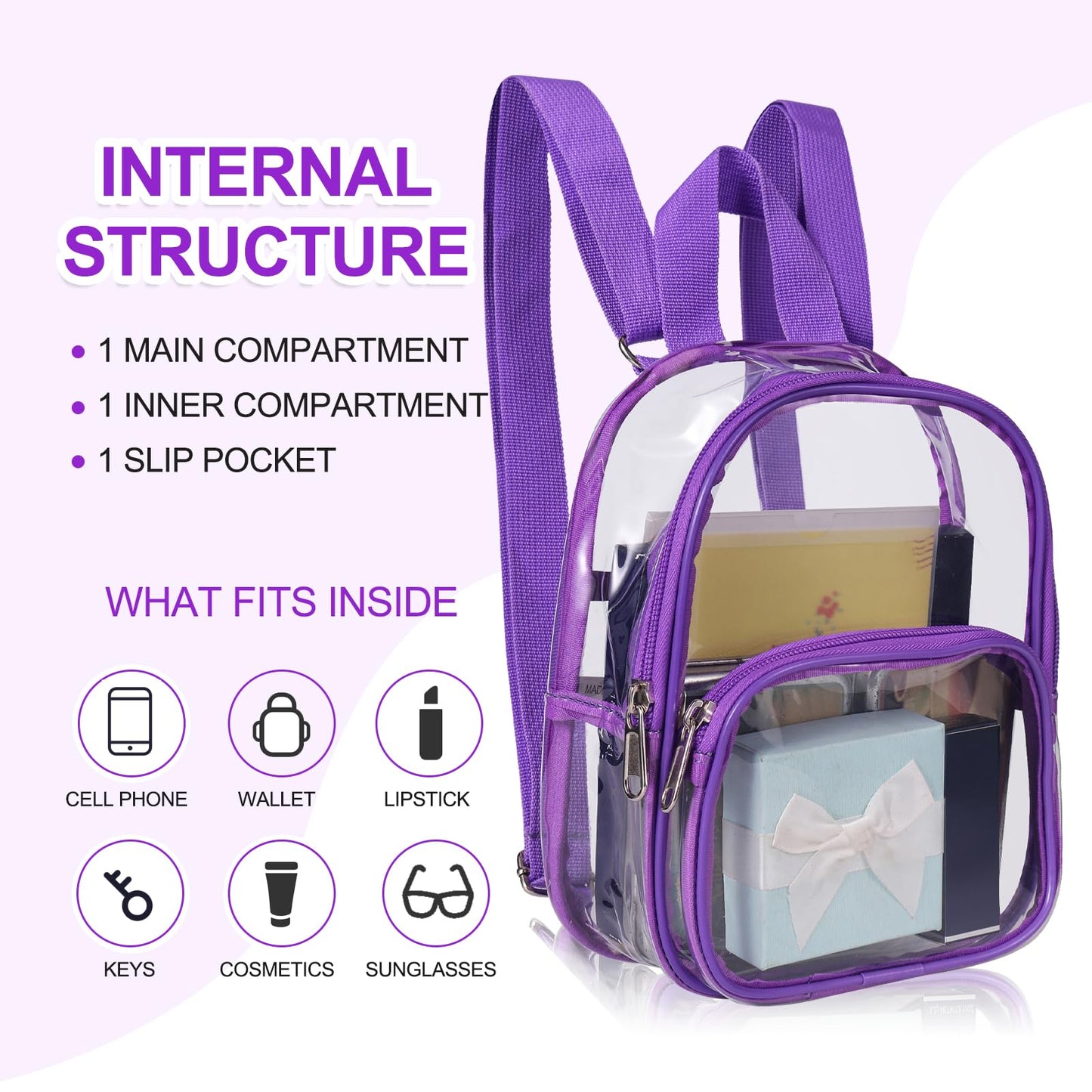 USPECLARE Clear Mini Backpack Stadium Approved for Little Boys & Girls, Transparent Backpack for Concert, Festival, Sport Events