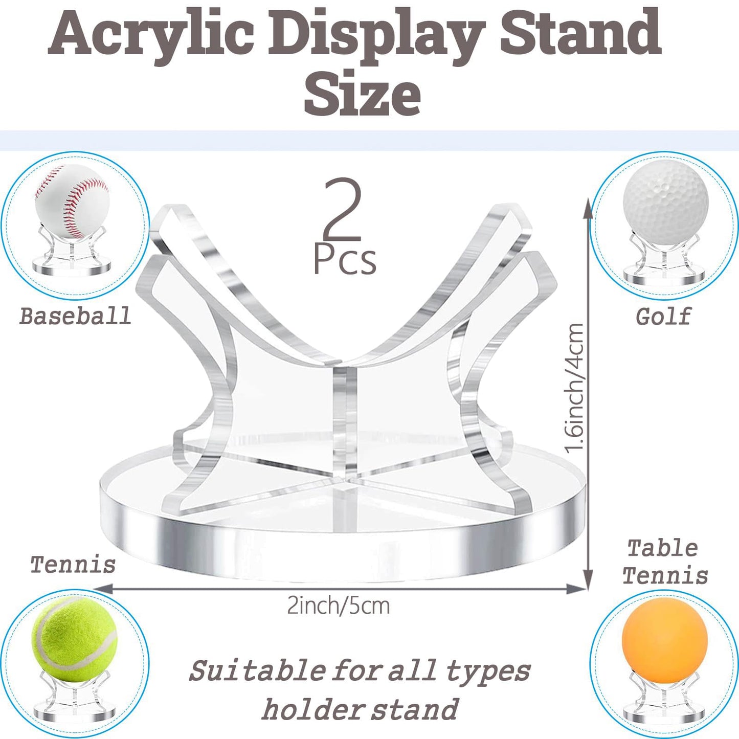 QIOOLEEO 2Pcs Acrylic Baseball Holder Display Case Display for Balls Suitable for Baseball, Golf Softball, Tennis Ball Spheres, Thanksgiving Pumpkin Ball, Wooden Eggs Clear Baseball Stand
