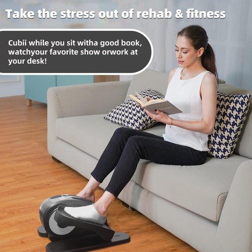 ESL Under Desk Elliptical - Portable Leg Exerciser for Seniors, Compact Seated Elliptical with Remote Control, LCD Display Electric Elliptical Trainers for Home, Silver