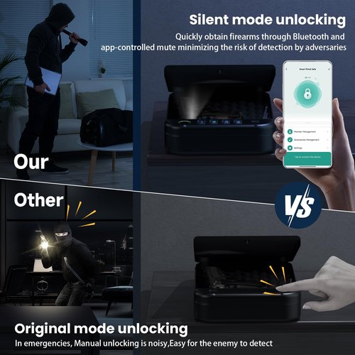 XGUNXBOX Gun Safe, Biometric gun safe for handgun, Portable Car Pistol Gun Safe Pistol with Keys Keypad and APP Control Hand Gun Lock Box, small safe for Home Bedside Car Wild camping