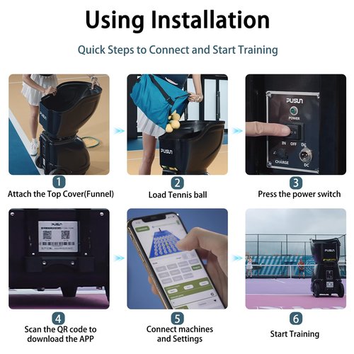 PUSUN Smart Tennis Ball Machine PT-Max-C - APP Controlled Auto Feed, 26 Training Modes, 150 Ball Capacity, 5-7Hr Battery Life, Suitable for All Level Players(Black)