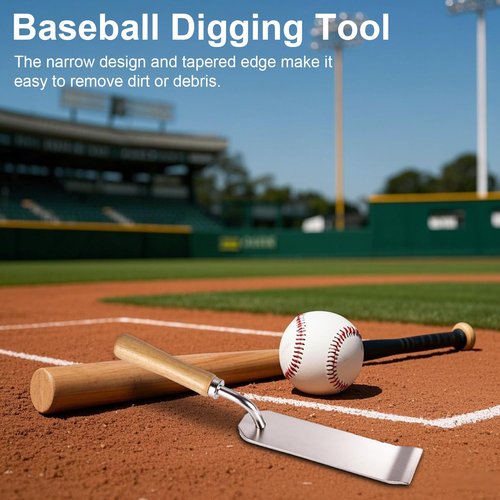 Lyreh Baseball Dig Out Tool, Stainless Steel Softball Base Pick up Tool Wooden Handle Soft Ball Base Plugs for Training Course Maintenance Cleaning