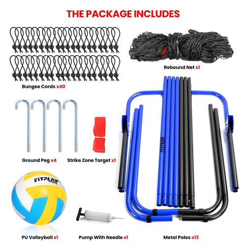 FITPLAY 7x4FT Volleyball Rebounder Net, 5-Angle Adjustable Volleyball Bounce Back Training Equipment with Steel Frame & PE Net for Volleying,Spiking,Bumping,Includes Ground Stakes & Carry Bag