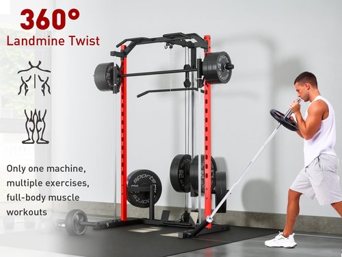 OPPSDECOR All-in-One Adjustable Smith Machine with LAT-Pull Down System Multi-Function Power Cage for Home Gym Cable Crossover Squat Rack of Workout Machine Training Equipment with Attachments