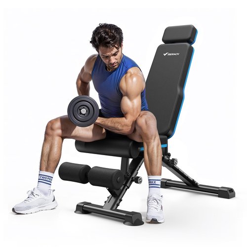 MERACH Adjustable Weight Bench, 990LBS Fast Folding Weight Benches for Home Gym, Workout Bench with Extended Head Support, Incline Decline Flat Utility Bench Press for Full Body
