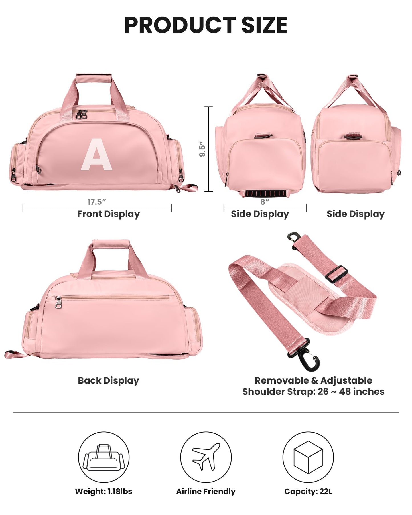 Vogewood Birthday Gifts-Tween Girls Gift Trendy Stuff, Initial Gym Bags with Shoe Compartment, Dance Bag for Girls, Monogram Kid Overnight Bags, Ballet Yoga Travel Duffle Tote (Letter E)