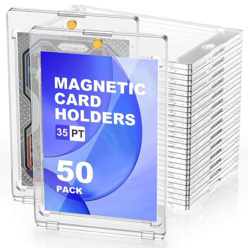 CXWGZLM Magnetic Card Holder 35pt One Touch for Trading Cards Holder Card Protectors Hard Plastic Magnetic Card Case for Sports Card Baseball Card and Game Card Holder Display Case (50 Pack)