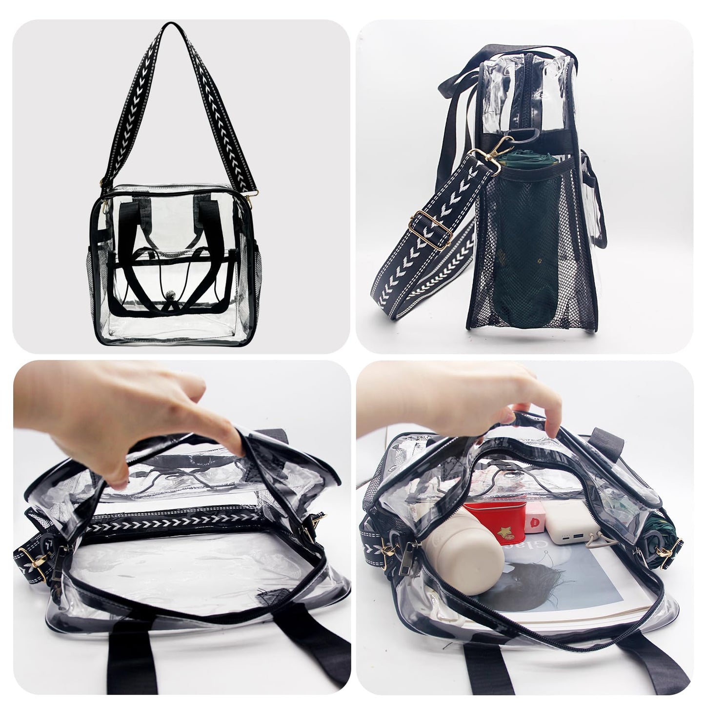 ArtCentury Clear Tote Bag for Stadium Events 12x6x12, Large Clear Tote Bag for Women for Sporting Event Concert Festival Stadium Game