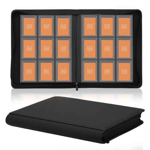 Toploader Binder,Trading Card Binder Storage Hold up 288 Cards 9-Pocket Top Loader Binder with Sleeves for 3"x4" Rigid Toploaders Hard Cases (9Black)