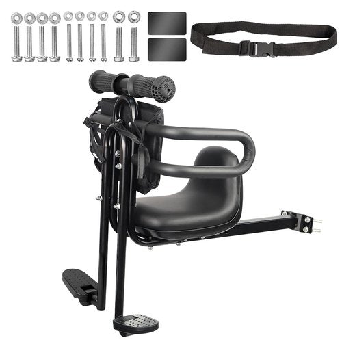 MEGHNA Bike Child Seat Front Mounted for Adult Bike Comfortable Baby Bike Seat with Backrest Adjustable Height and Position Bicycle Child Seat with Foot Pedals for Baby Toddle (Black - Style 1)
