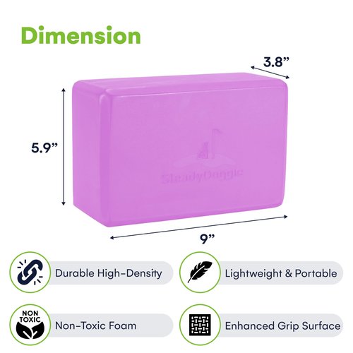 SteadyDoggie Yoga Blocks - Yoga Mat and Blocks Set - Lightweight Yoga Blocks Foam - Non-Slip Surface Exercise Block - Durable Yoga Foam Material - Purple Blocks - Pack of 2-9.05" x 3.85" x 5.91"
