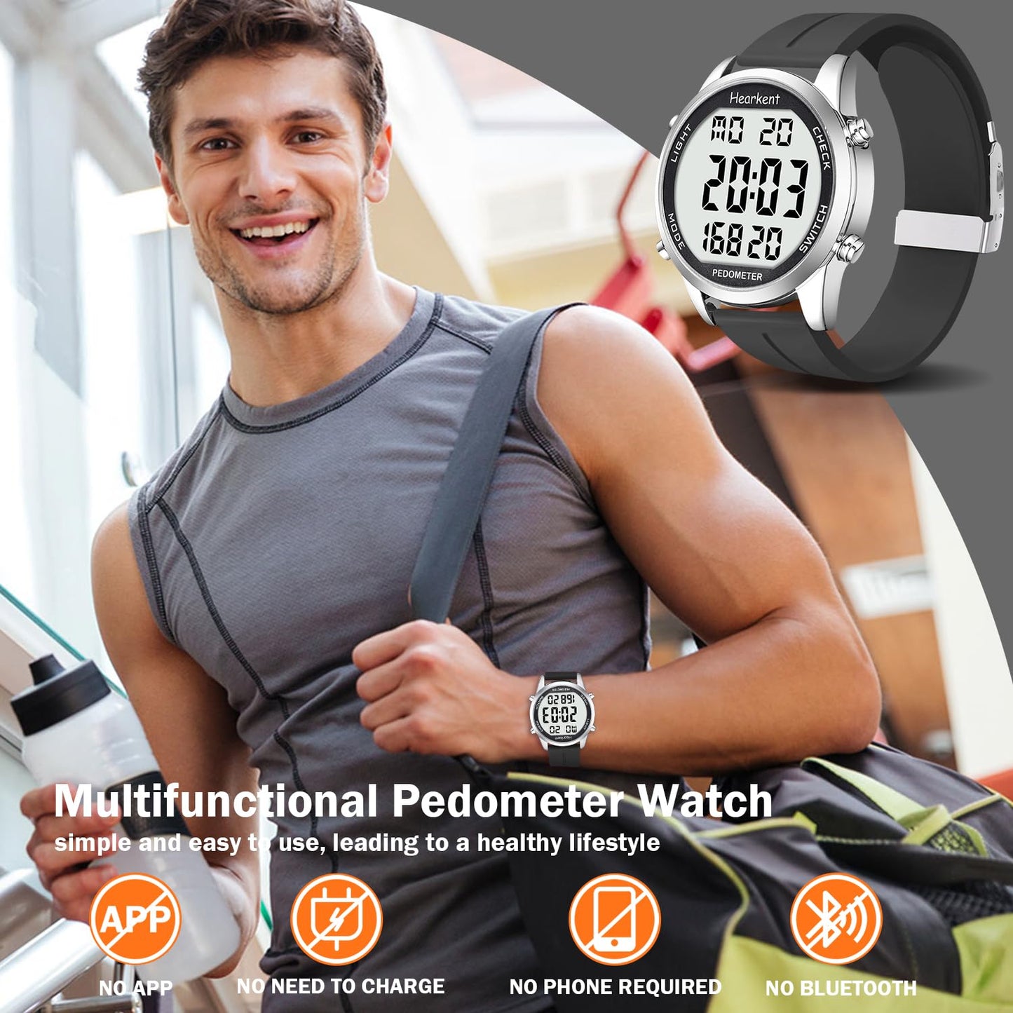 Hearkent Pedometer Watch for Walking for Senior No App Required with Steps Calories Counter and LCD Large Numbers