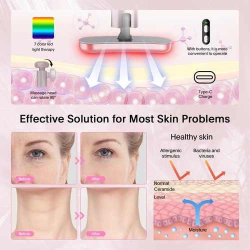 Red-Light-Therapy-Wand, 7 Colors LED Facial Light Therapy Wand for Face and Neck Rejuvenation, Face Massager Eye Beauty Tool at Home