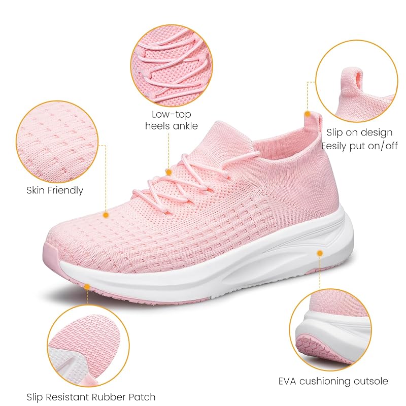 YHOON Womens Slip-On Walking Shoes - Mesh Non-Slip Casual Sneakers (Pink+12)