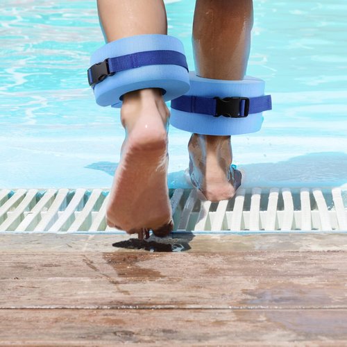 Set of 2 Foam Swim Aquatic Cuffs for Water Aerobics, Adjustable Ankle & Arm Float Rings with Quick-Release Buckle – Swimming Fitness Training Equipment, Blue