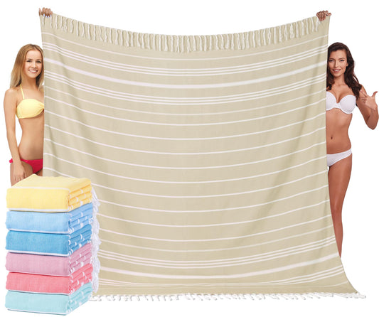 Giant Turkish Beach Towel Blanket 85x75 Cotton XXL Extra Large Oversided Bath Pool Blankets XL Huge Bed Sand Free Throw Towels Picnic Outdoor Big Quilt Necessities Cloud Gifts for Adult Beige