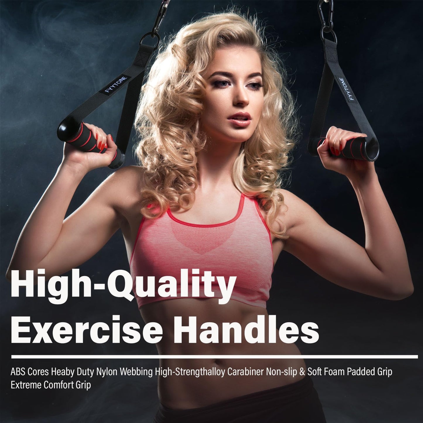 FYYTONE Exercise Handles for Cable Machine, Replacement Handle for Gym Equipment Attachments, Heavy Duty Resistance Bands with 2 Carabiners for Pull Down Workout, Strength Trainer