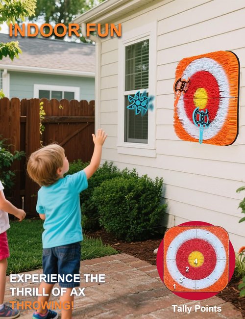 ZoLLa Axe Throwing Game for Backyard-with 8 Throwing Axe & 8 Throwing Stars,23.6in Foldable Target,Yard & Outdoor Games for Adults and Family