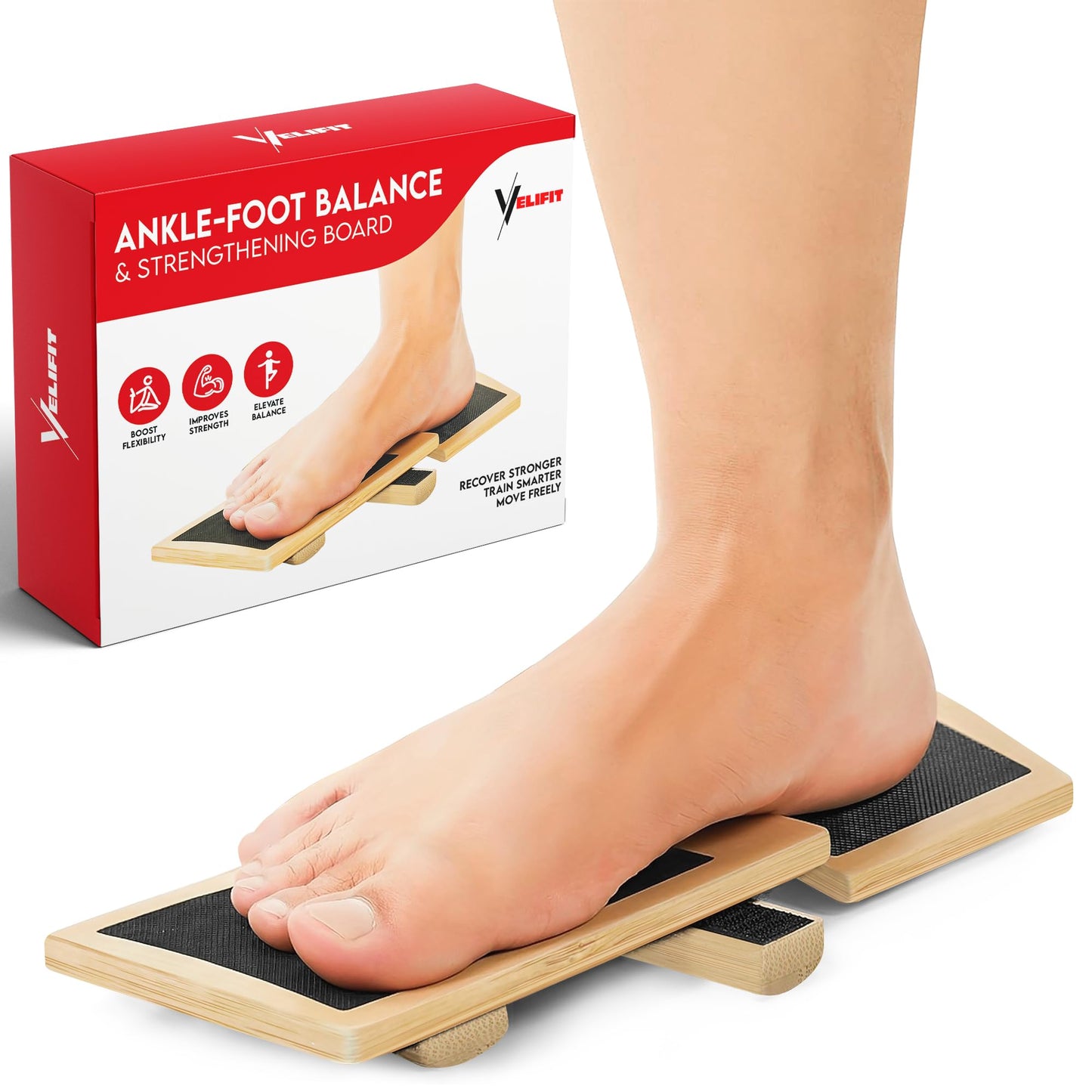 Velifit Ankle Strengthener & Axis Board, Bamboo Ankle Balance Board for Physical Therapy, Blackboard Foot Trainer & Foot Strengthener, Giboard for Balance Training, Axisboard for Leg Stability