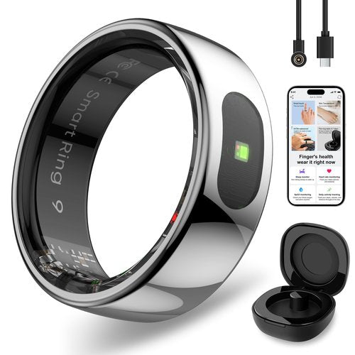 Smart Ring with Instant Notification Alerts & Gesture Control - Sleep Tracker Ring, Fitness Ring for Steps & Heart Rate, IP68 Waterproof (Silver, 8)