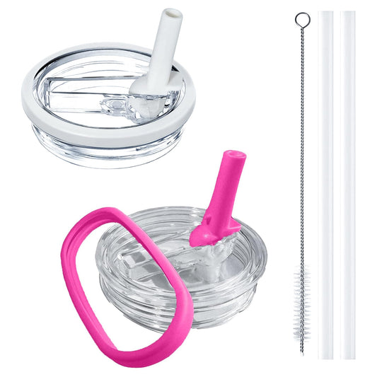 Aooiiysd 2 Pack 40oz Stanley Replacement Llid, with Leak Proof and Flip Straw Lid, Stanley Cup Accessories, for Stanley Quencher H2.0 40 oz Tumbler (Only), BPA Free (White and Rose Red Set)