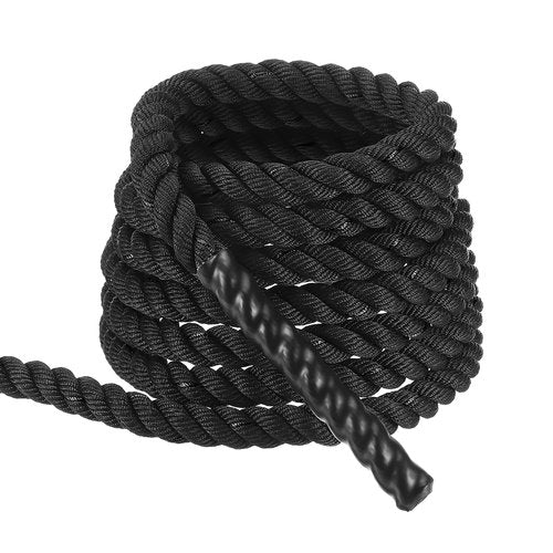 MECCANIXITY Battle Rope 20ft x 1 Inch Polyester Workout Rope Heavy Fitness Exercise Rope for Strength Training Home Gym Muscle Building, Black