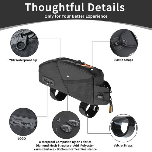 HUNTVP Top Tube Bike Bag Waterproof Bicycle Front Frame Bag Bolt on Top Tube Bags Cycling Frame Bags Pouch for Mountain Gravel MTB Road Bike Accessories, Black-1.2L
