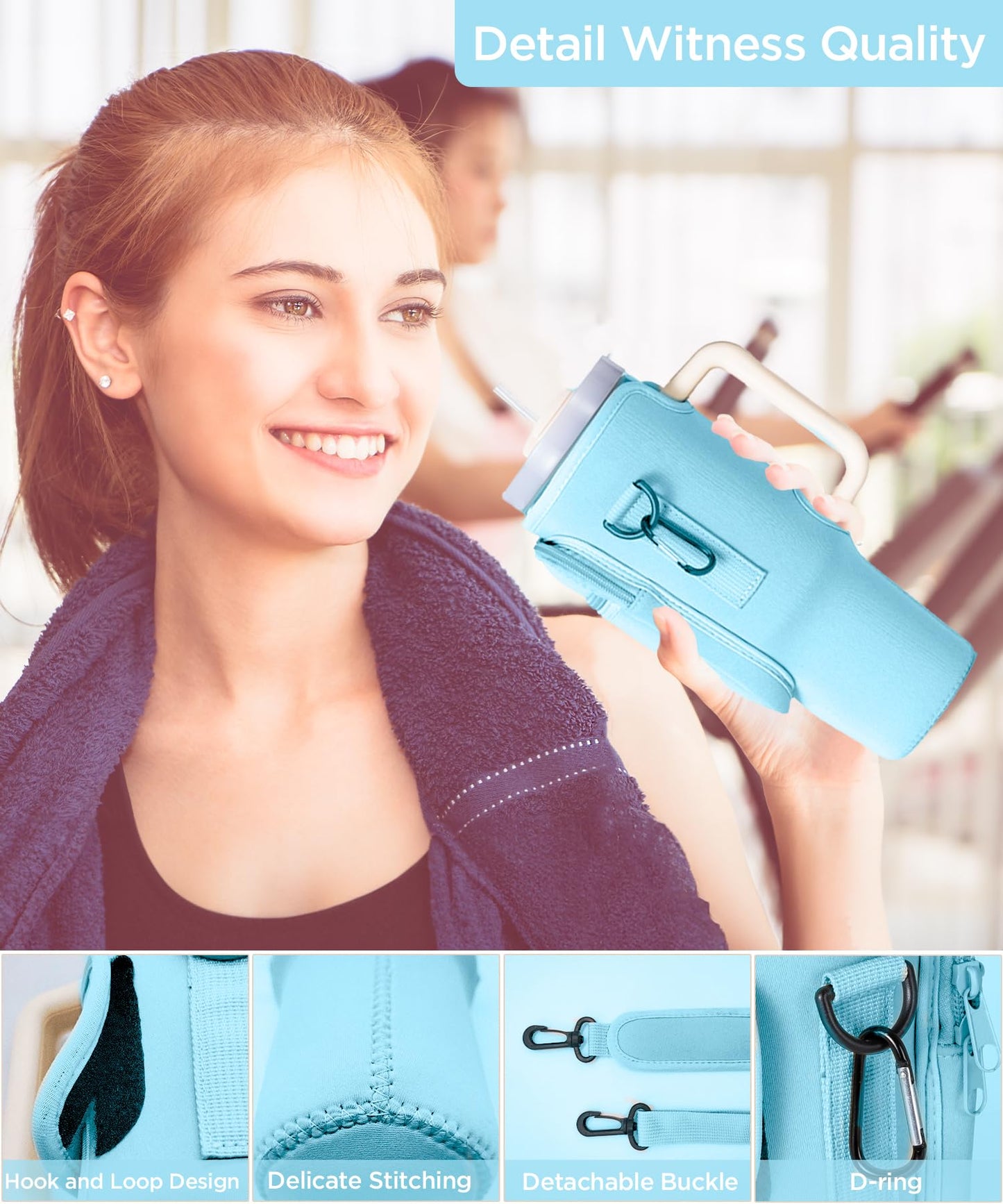 dabria Water Bottle Carrier Bag with Phone Pocket for Stanley 40/30 oz Tumbler Neoprene Water Bottle Holder Pouch with Adjustable Strap Bollus with Straw Cover for Stanley Cup Accessories