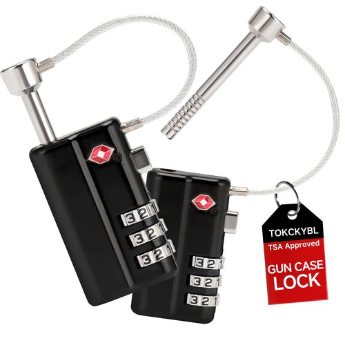 TOKCKYBL 2 Pack TSA Approved Gun Case Lock – Heavy-Duty, Cut-Resistant & Child-Safe Security Padlock for Firearms, Pistols, Rifle Cases, and Travel Luggage, Black