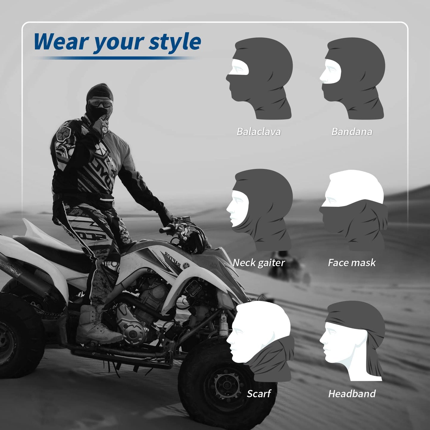 YESLIFE Black Balaclava Ski Mask for Men and Women, Summer Face Mask for Motorcycle Helmets, Dirt Bike Accessories Neck Gaiter, Bandanas